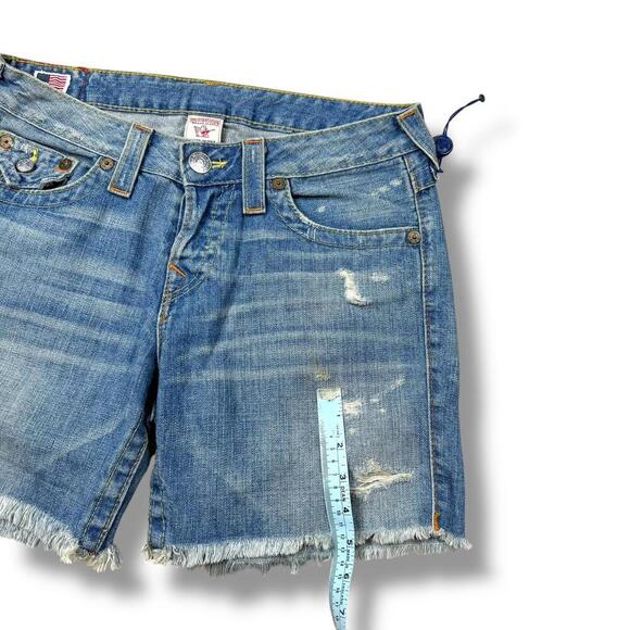 New True Religion Women’s Cutoff Denim Shorts Distressed Y2K Made In USA Size 27 - Picture 6 of 8